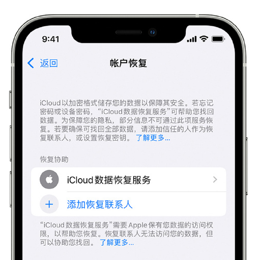 总口管理区苹果手机维修分享在 iPhone 上设置帐户恢复联系人的方法 